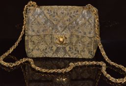 Chanel vintage 1995 bronze brocade square mini flap bag with gold plated hardware, with dust bag