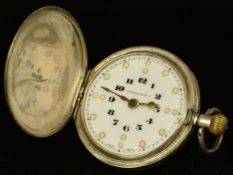 Tavannes Watch Co hallmarked silver keyless winding full hunter braille pocket watch with gold