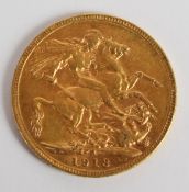 1913 George V gold full sovereign with Melbourne Mint mark