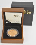 Royal Mint cased limited edition (97/1000) brilliant uncirculated 2010 Elizabeth II £5 gold coin,