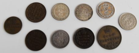 Victorian and later Maundy and small coinage comprising 1838, 1892, 1896, 1902 and 1918 Maundy