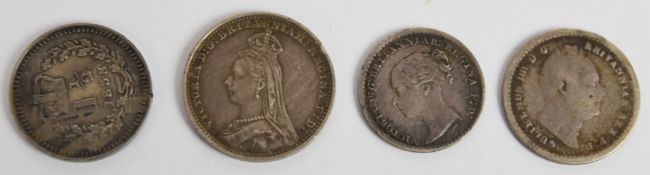 Queen Victoria 1888 Jubilee head Maundy two pence, together with an 1868 young head Maundy penny and