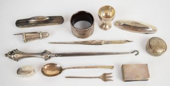 Hallmarked and other silver items to include silver handled pen, silver handled button hook,