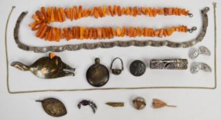 A collection of jewellery including silver necklace, Oritza brooch, St Christopher, Lea Stein