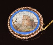 A c1900 micro mosaic brooch depicting ruins, 6.5g, 2.8 x 2.5cm