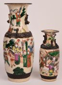 Two Chinese crackle glazed vases with battle / court scene decoration, tallest 30cm