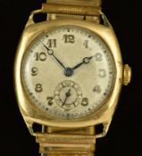 Unnamed 9ct gold gentleman's wristwatch with subsidiary seconds dial, blued Breguet hands, gold