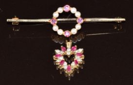 A 9ct gold brooch set with garnets and pearls and 9ct gold pendant set with rubies and diamonds, 4.