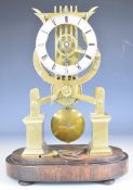 19th or early 20th century fusee skeleton clock, with pierced lyre shaped plates, overall height