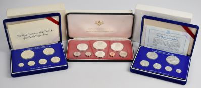 Three Franklin Mint and Royal Canadian Mint cased proof coin sets comprising Cayman Islands 1974 and
