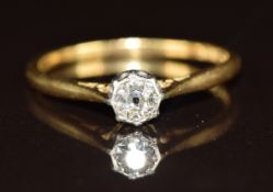 An 18ct gold ring set with an old cut diamond of approximately 0.15ct, 1.6g, size M