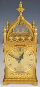 Imhoff Swiss mantel clock of Gothic architectural form, with portcullis design to sides and back and