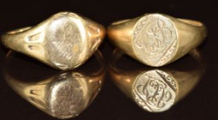 Two 9ct gold signet rings, 6g, size M & P