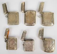 Six Victorian and later hallmarked silver vesta cases including one with Aesthetic style