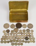 Georgian and later world coinage contained in a Princess Mary WW1 tin, including cartwheel penny,