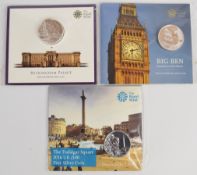 Three Royal Mint brilliant uncirculated £100 silver coins comprising 2016 Trafalgar Square, 2015 Big