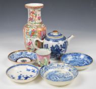 18th / 19thc porcelain including Chinese vase, teapot, saucers etc. tallest 23cm