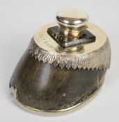 Scottish taxidermy interest hallmarked silver mounted horse's hoof inkwell, named to top Grey