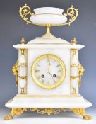 Cattaneo 19th century French white alabaster mantel clock with urn finial, the two train movement