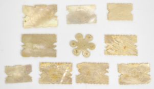 Nine Chinese engraved and pierced silk/thread winders, needlework / embroidery interest, largest