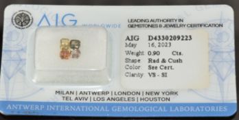 Four loose radiant and cushion cut natural fancy coloured diamonds including light yellow, light