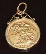 1974 gold full sovereign in 9ct gold pendant mount, 9.4g