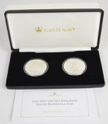 Jubilee Mint cased limited edition pair of 2017 silver 1 ounce Britannia coins, with certificate