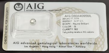A loose 0.37ct round brilliant cut diamond, with certificate