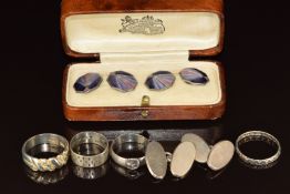 A pair of silver Charles Horner cufflinks set with enamel (Chester 1930), another pair of silver