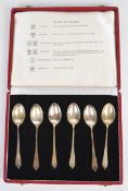 Cased set of Elizabeth II hallmarked silver teaspoons, each assayed at a different office, width