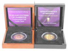 Two Bradford Exchange cased limited edition (of 500) proof 4g 9ct gold double crown coins comprising