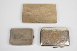 Three hallmarked silver cases comprising card case, match or similar case and a small cigarette
