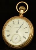 Hampden Watch Co gold plated keyless winding open faced pocket watch with subsidiary seconds dial,
