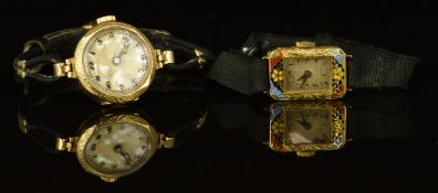 Two ladies wristwatches, one 9ct gold with mother of pearl dial, blued Breguet hands and Arabic
