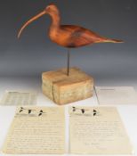 Guy Taplin (b.1939) driftwood sculpture of a curlew, dated May 80 and mounted on a driftwood block