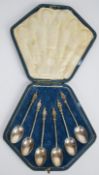 Cased set of six hallmarked silver apostle spoons, Sheffield 1922, maker C W Fletcher & Son Ltd,