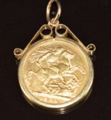 1900 gold full sovereign, with Perth mint mark, in 9ct gold pendant mount, 10.1g