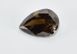 A loose 1.03ct pear cut natural fancy deep yellowish brown diamond, with certificate