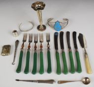 Bangle with blue stone decoration, marked 925, further bangle also marked 925, hallmarked silver