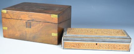 19thC brass bound mahogany writing slope, W30 x D22 x H15.5cm