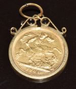 1902 gold half sovereign in 9ct gold pendant mount, 5.3g