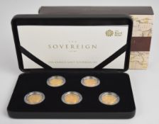 Royal Mint cased set of five branch mint 1918 gold full sovereigns, comprising one each of India,
