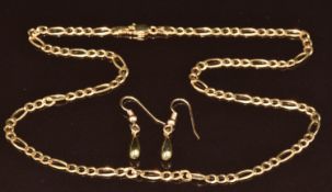 A 9ct gold curb link necklace and a pair of 9ct gold earrings, 6.9g, 45cm