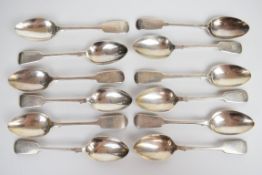 Set of twelve Victorian hallmarked silver fiddle pattern teaspoons, Exeter 1875, maker Josiah