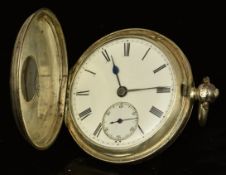 Donkin of Scarborough hallmarked silver half hunter pocket watch with subsidiary seconds dial, blued