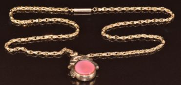 A 9ct rose gold chain made up of faceted links, with swivel fob set with bloodstone and carnelian
