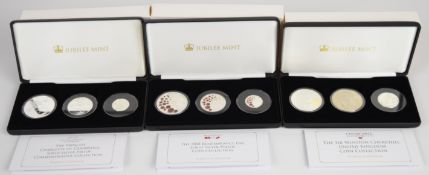 Three Jubilee Mint cased limited edition three coin sets comprising Princess Charlotte of