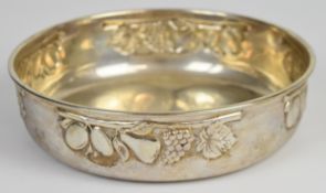 Italian silver bowl with embossed decoration of fruit, Italian 800 grade silver marks and also