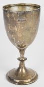 George V hallmarked silver trophy goblet with inscription for Flintham and District Ploughing