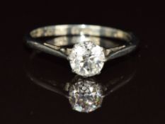 An 18ct white gold ring set with an old cut diamond of approximately 0.75ct, 2.2g, size O